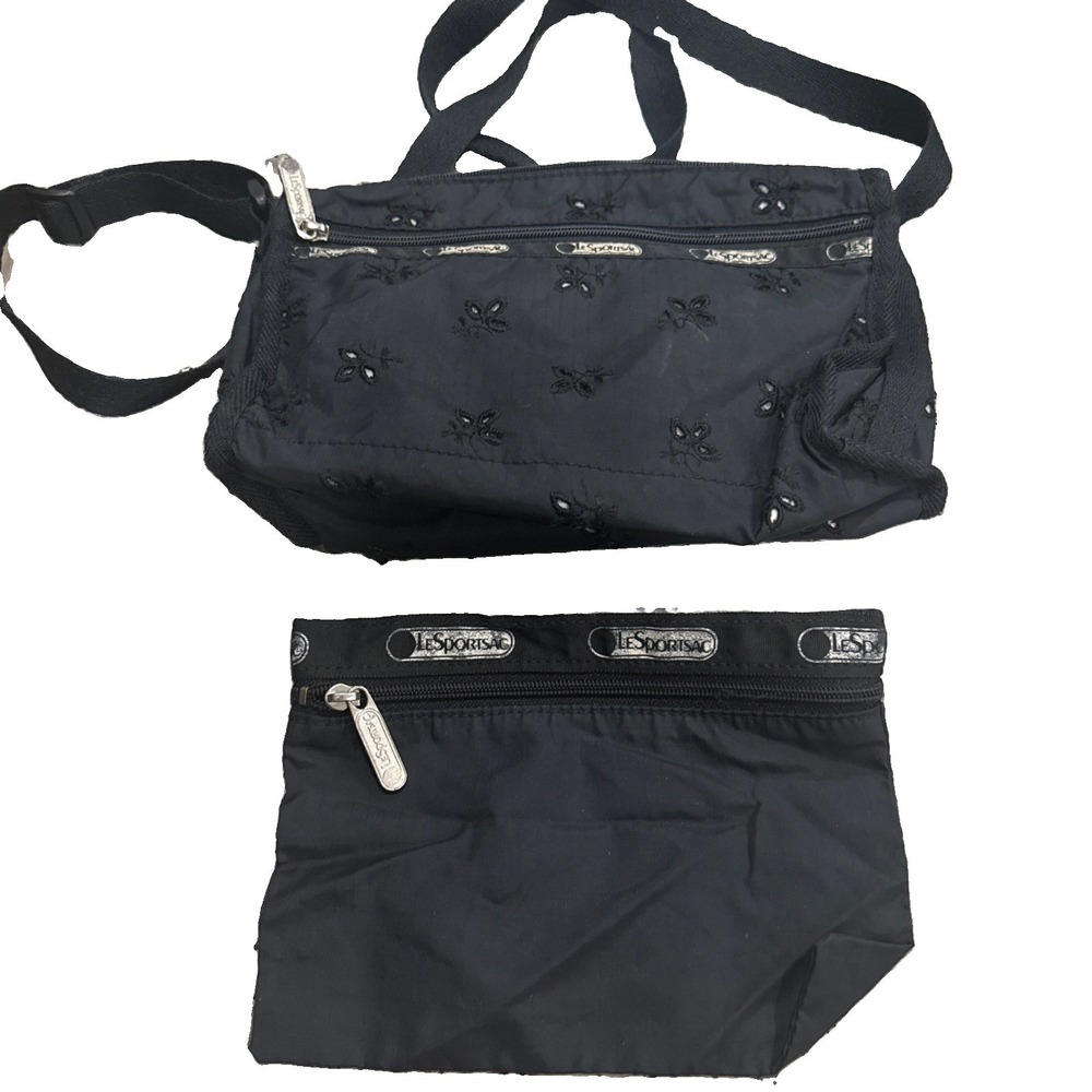 RARE LeSportSac Classic Embroidered Eyelet Adjustable Crossbody W/Pouch GUC